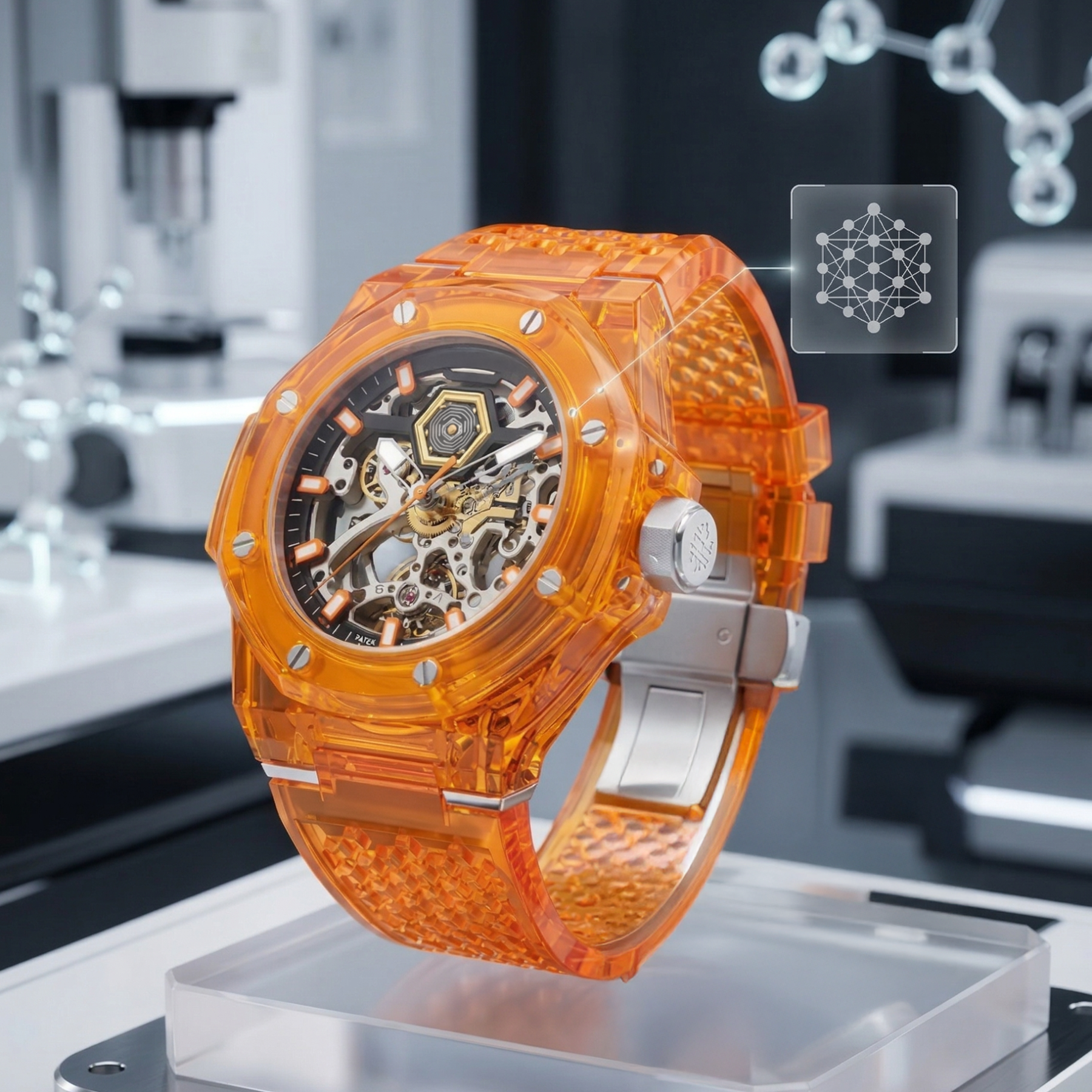 K9 full crystal watch case produced by Swiss Lab Concept, Swiss watch manufacturer